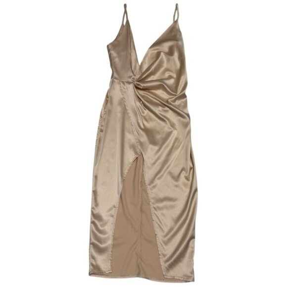 Meshki Satin Elegant Cream Draped Dress Size S - Picture 5 of 11